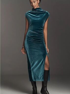 Anthropologie Teal Velvet Cowl Maya Dress